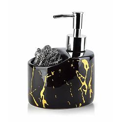 Foto van Affekdesign cristie zeepdispenser / zeeppompje keramiek - marmer look - 9 x 11 x 15 cm - zwart / goud