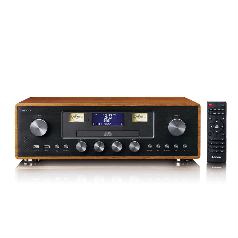 Foto van Dab+/fm radio met cd-speler, usb, bluetooth® en draadloos oplaadpunt lenco bruin-zwart