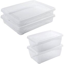 Foto van 4x voedsel plastic bewaarbakjes hoog/diep 1 en laag 1,5 liter transparant - vershoudbakjes