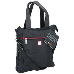 Foto van Titan schoudertas met rits - tote bag - 33,5 x 6,5 x 33,5 cm - ideaal voor werk en reizen - zwart/rood