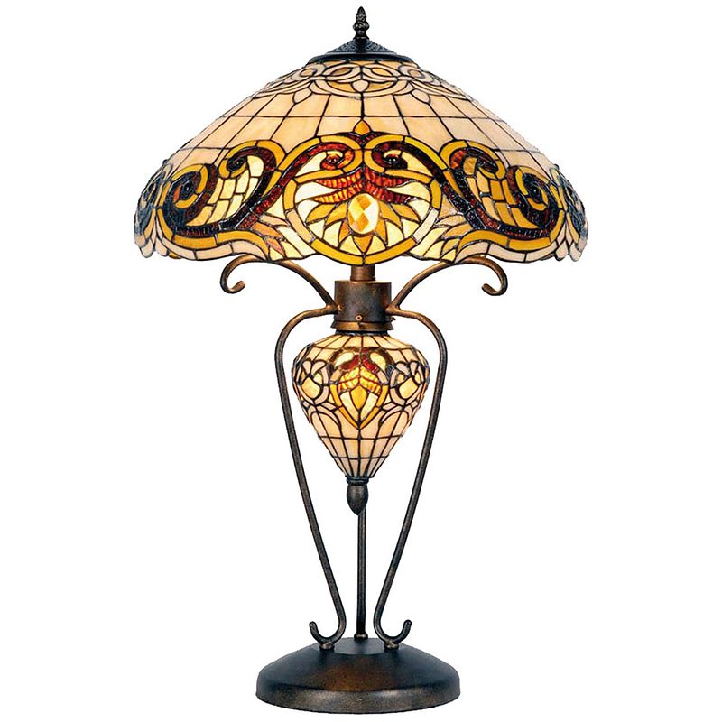 Foto van Haes deco - tiffany tafellamp geel ø 46x76 cm fitting e27 / lamp max 2x60w / fitting e14 / lamp max 1x7w