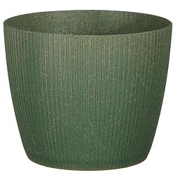 Foto van Plantenpot/bloempot kunststof donkergroen ribbels patroon - d19/h19 cm - plantenpotten