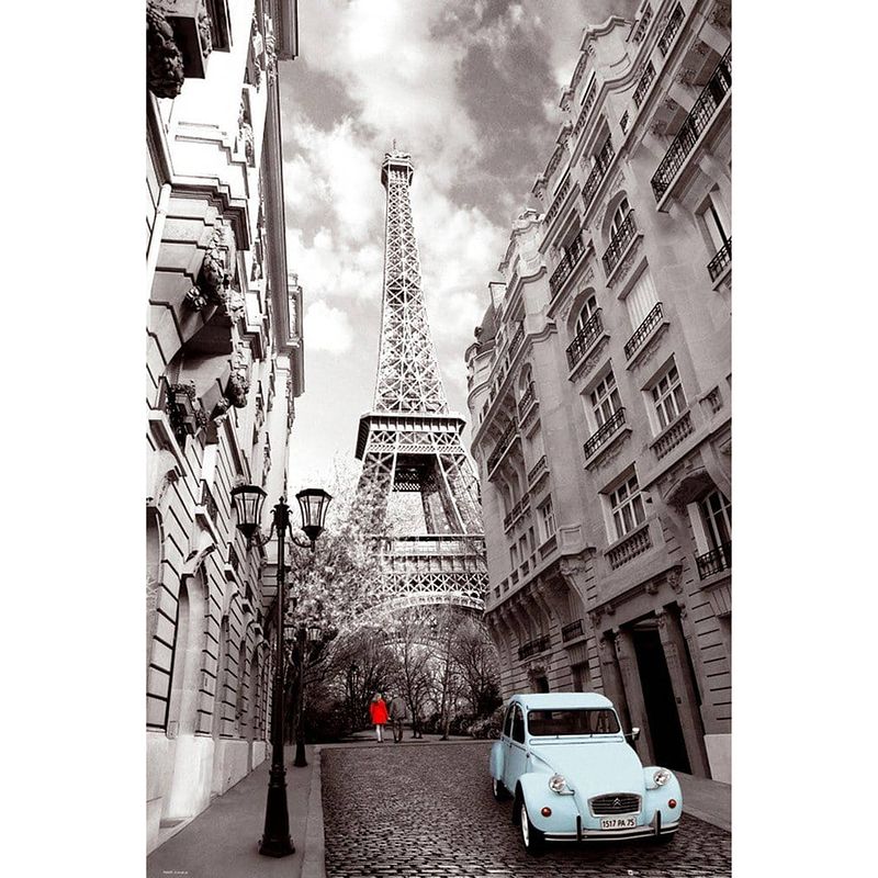 Foto van Gbeye paris red girl blue car poster 61x91,5cm