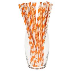 Foto van 100x stuks drinkrietjes van papier - oranje - 20 cm - drinkrietjes