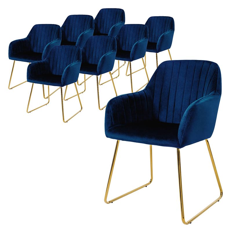 Foto van Ml-design eetkamerstoelen set van 8, fluwelen zitting, blauw, woonkamerstoel met rugleuning en armleuningen, keukenstoel