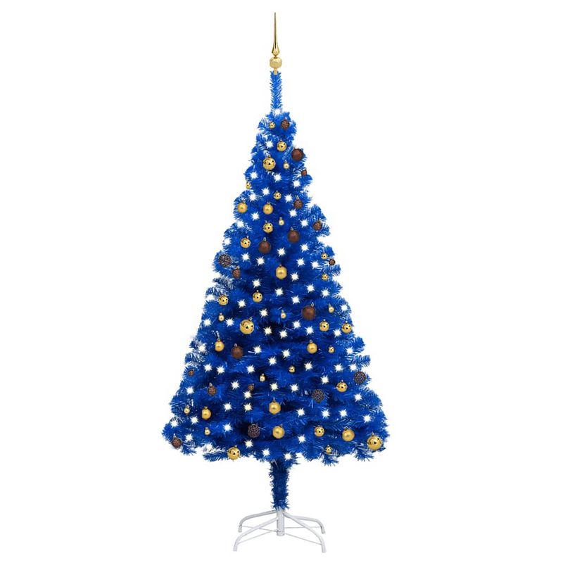 Foto van Vidaxl kunstkerstboom met led's en kerstballen 240 cm pvc blauw