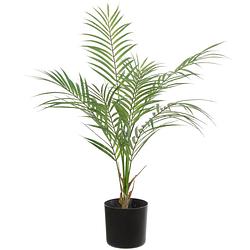 Foto van Groene areca palm/goudpalm dypsis lutescens kunstplant in zwarte kunststof pot 60 cm - kunstplanten