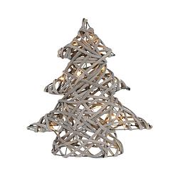 Foto van Deco kerstboom met 15 warm witte led'ss 28x30 cm grijs gemaakt van rotan en metaal