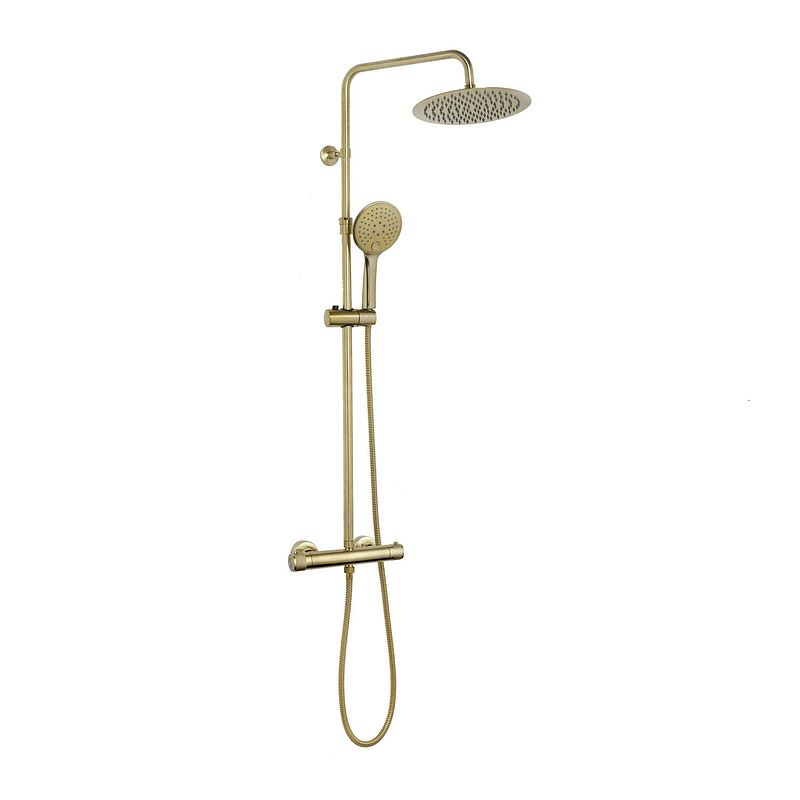 Foto van Luzzo® pvd regendouche brushed brass met thermostaatkraan - 25cm