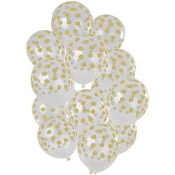Foto van Folat ballonnen stippen 30cm latex transparant/goud 15-delig