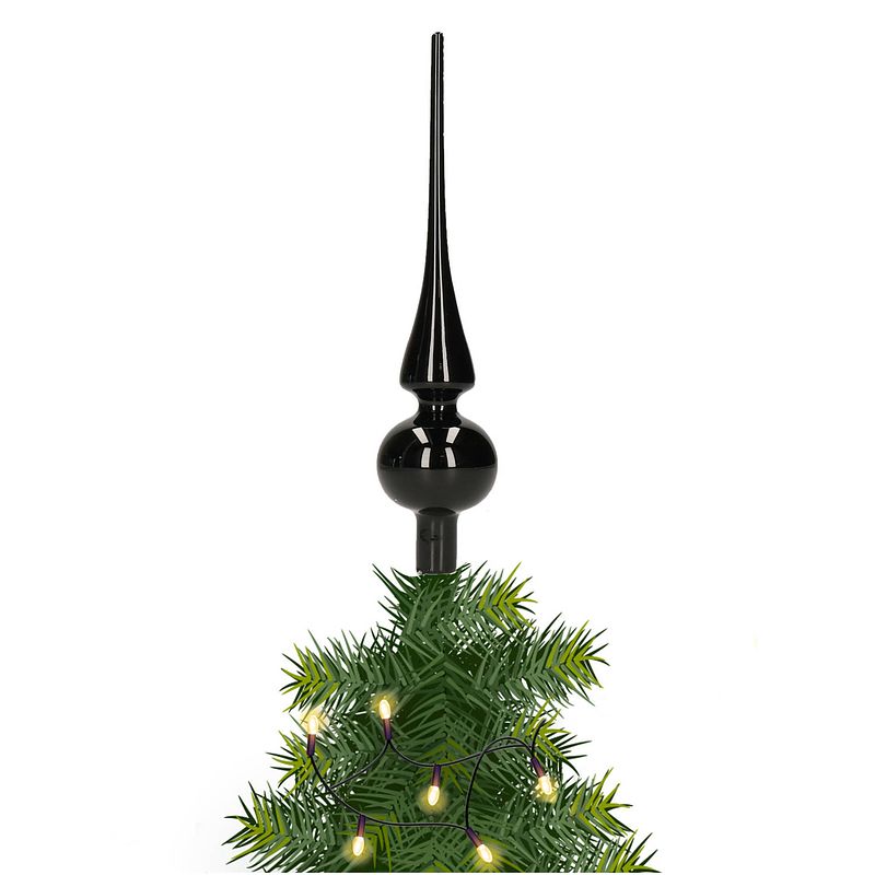 Foto van Glazen kerstboom piek/topper zwart mat 26 cm - kerstboompieken