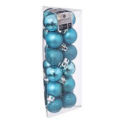 Foto van 18x stuks kerstballen turquoise blauw glans en mat kunststof 3 cm - kerstbal