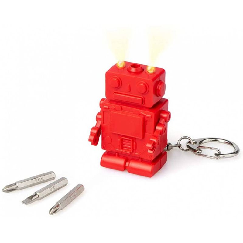 Foto van Balvi sleutelhanger robot 3,7 cm rvs rood 4-delig