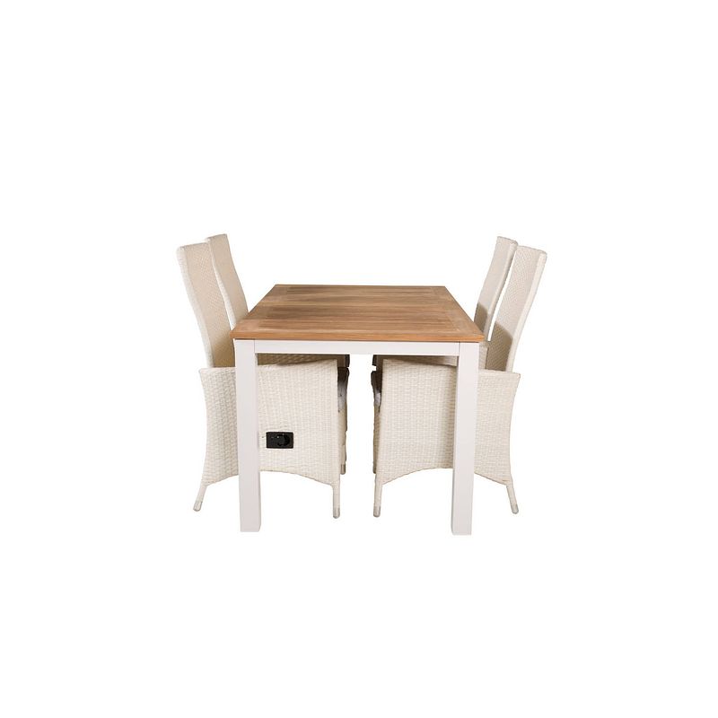 Foto van Panama tuinmeubelset tafel 90x152/210cm en 4 stoel padova wit, naturel.