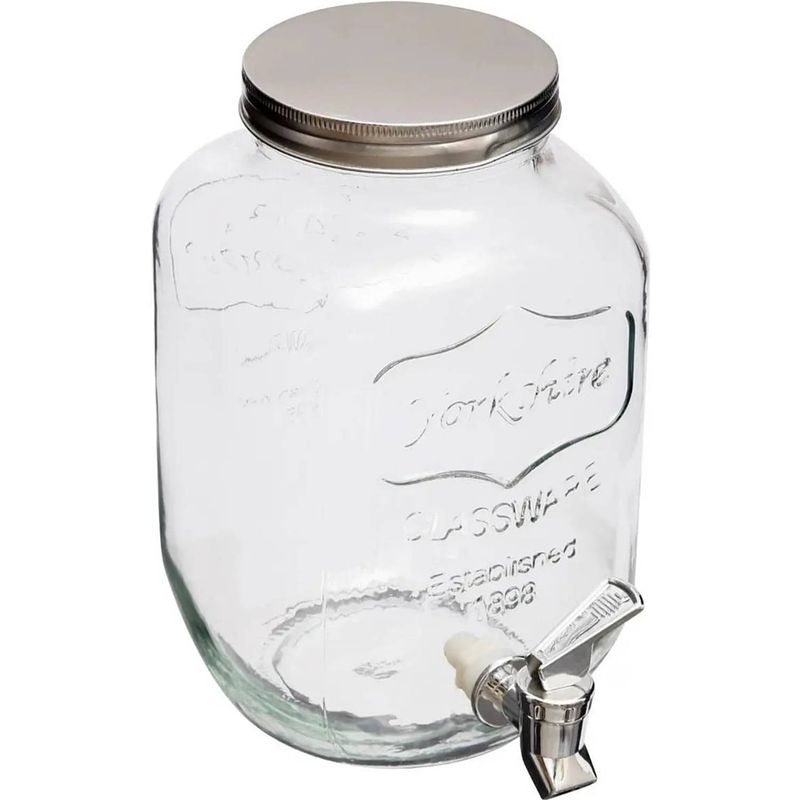 Foto van Glazen drank dispenser 4 liter met metalen kraantje en schroefdeksel - drankdispensers