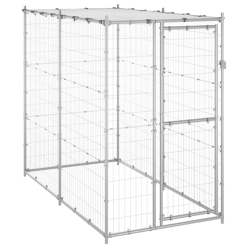 Foto van Vidaxl hondenkennel buiten met dak 110x220x180 cm gegalvaniseerd staal