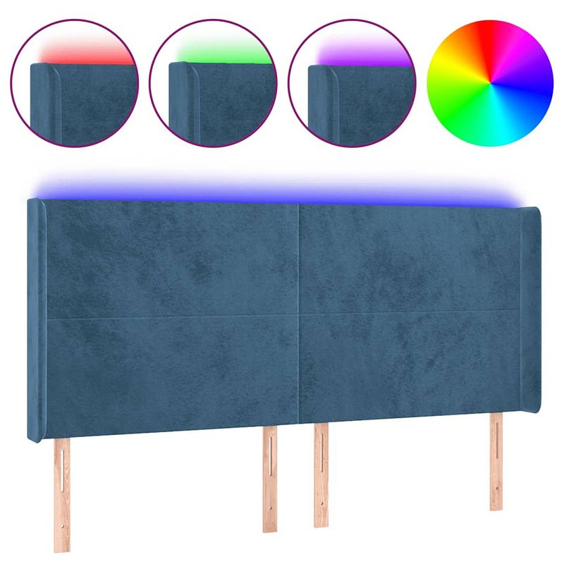 Foto van The living store hoofdbord led - donkerblauw - 183x16x118/128 cm - usb-aansluiting - verstelbare hoogte - comfortabele