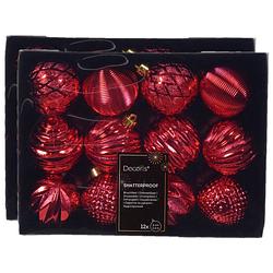 Foto van Decoris luxe kerstballen 24x - 6 cm - kunststof -rood - kerstbal