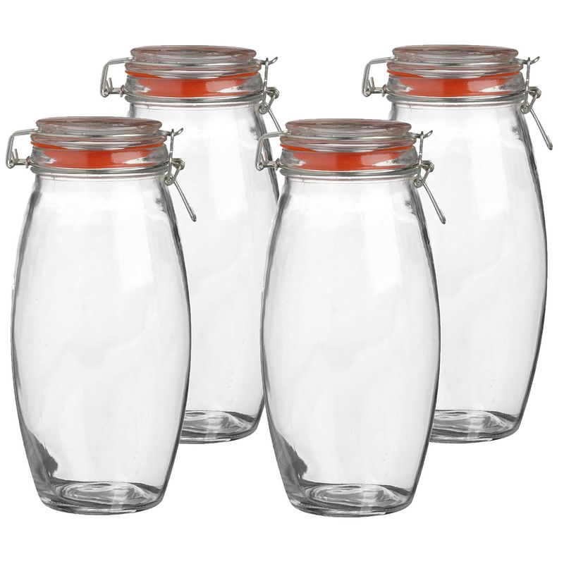 Foto van Urban living voorraadpot/bewaarpot - 4x - 1.9l - glas - met beugelsluiting - d12 x h25 cm - voorraadpot