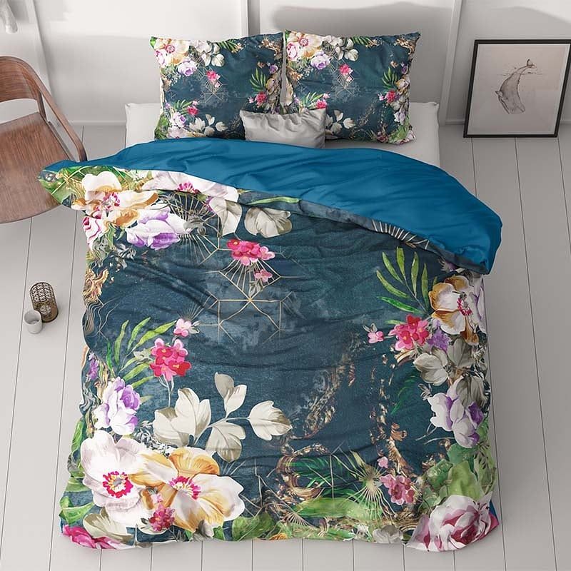 Foto van Dekbedovertrek yula - eenpersoons (140x200 cm) - meerkleurig polyester - dessin: bloemen - sleeptime - dekbed-discounter.nl