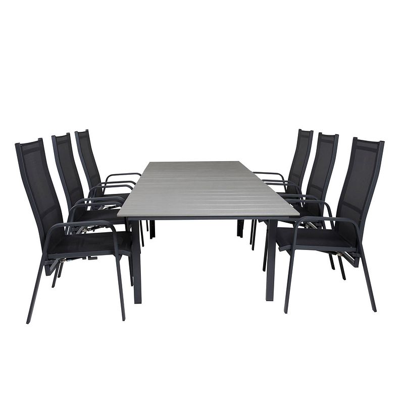 Foto van Levels tuinmeubelset tafel 100x160/240cm en 6 stoel copacabana zwart, grijs.