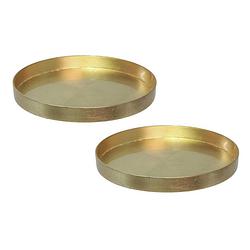 Foto van 2x stuks ronde kunststof dienbladen/kaarsenplateaus goud d27 cm - kaarsenplateaus