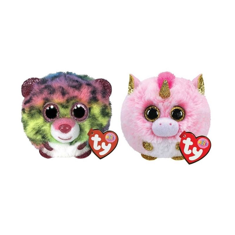 Foto van Ty - knuffel - teeny puffies - dotty leopard & fantasia unicorn