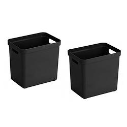 Foto van 2x kunststof opbergbakken/opbergmanden zwart 25 liter - opbergbox