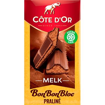 Foto van Cote d'sor bonbonbloc chocolade reep praline melk 200g bij jumbo