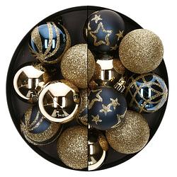 Foto van Atmosphera kerstballen - 27x st - donkerblauw/goud - 4 en 5 cm - kerstbal