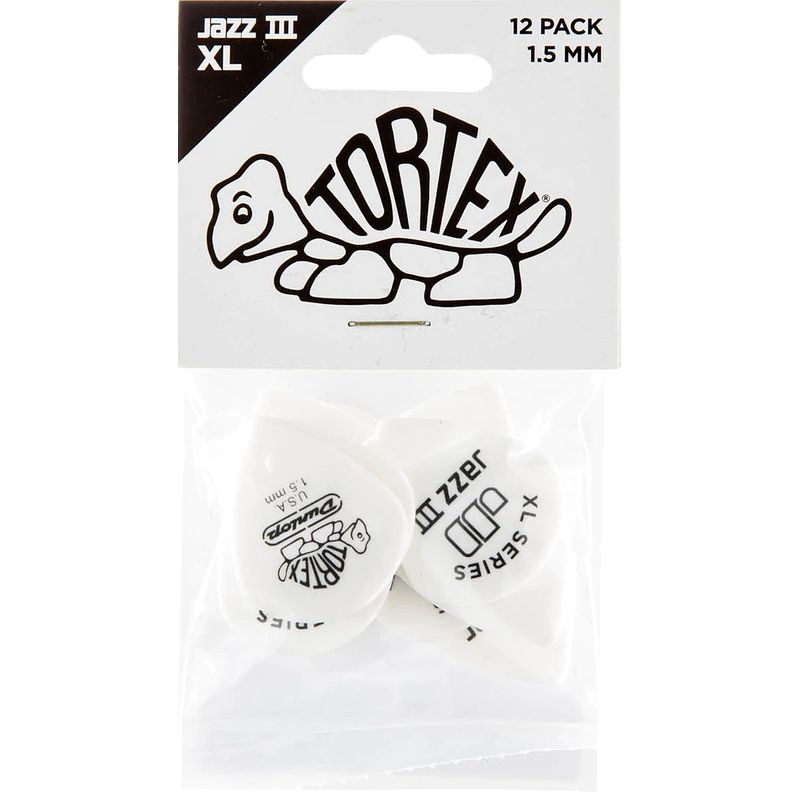 Foto van Dunlop tortex jazz iii xl 1.50mm 12 stuks, wit