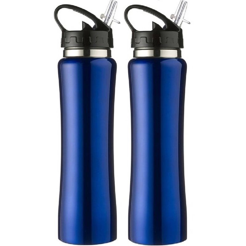 Foto van 2x drinkflessen/waterflessen kobalt blauw rvs 500 ml - drinkflessen