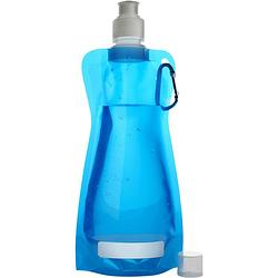 Foto van Waterfles/drinkfles opvouwbaar - lichtblauw - kunststof - 420 ml - schroefdop - karabijnhaak - drinkflessen