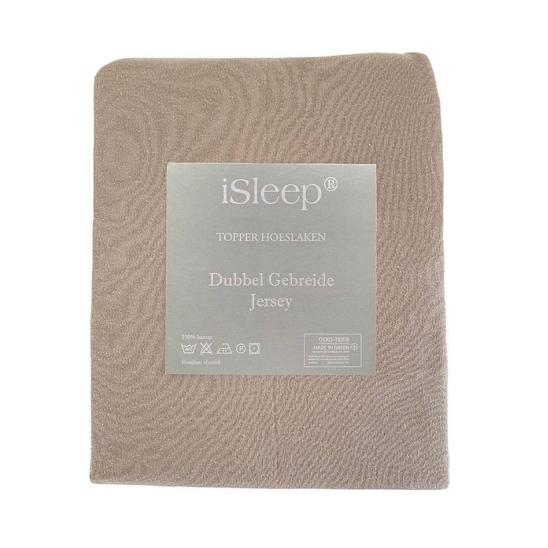 Foto van Isleep topper hoeslaken dubbel jersey combed yarn - 140x200/210 cm - taupe