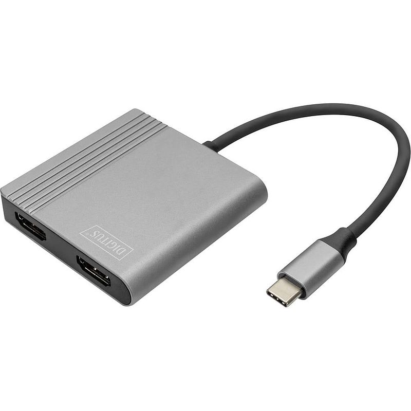 Foto van Digitus da-70828 hdmi / usb-c adapter [1x usb-c - 2x hdmi-bus] zwart afgeschermd, rond 0.18 m