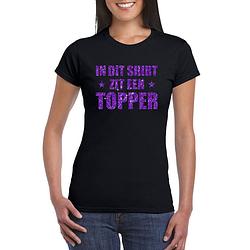 Foto van Toppers zwart in dit shirt zit een topper paarse glitter t-shirt voor dames s - feestshirts