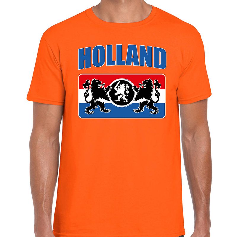 Foto van Oranje fan shirt / kleding holland met een nederlands wapen ek/ wk voor heren s - feestshirts