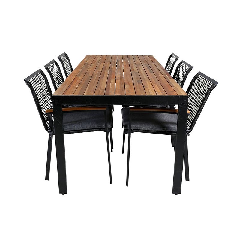 Foto van Bois tuinmeubelset tafel 90x205cm en 6 stoel dallas zwart, naturel.