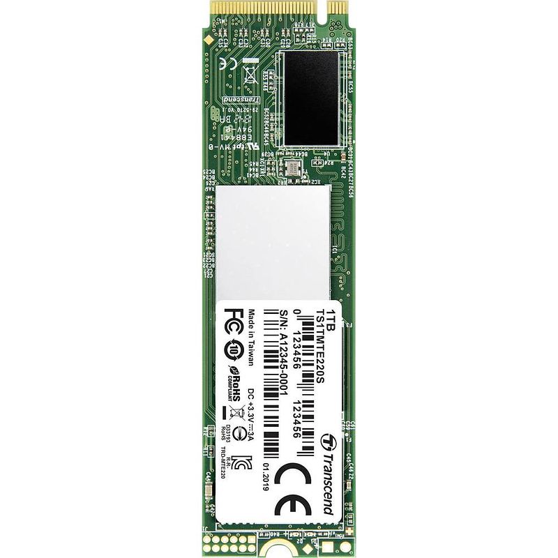 Foto van Transcend 220s nvme/pcie m.2 ssd 2280 harde schijf 1 tb m.2 nvme pcie 3.0 x4