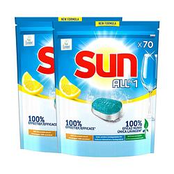Foto van Sun - all-in-1 - vaatwastabletten - citroen - 100% oplosbaar tabletfolie - 140 vaatwastabletten - voordeelverpakking