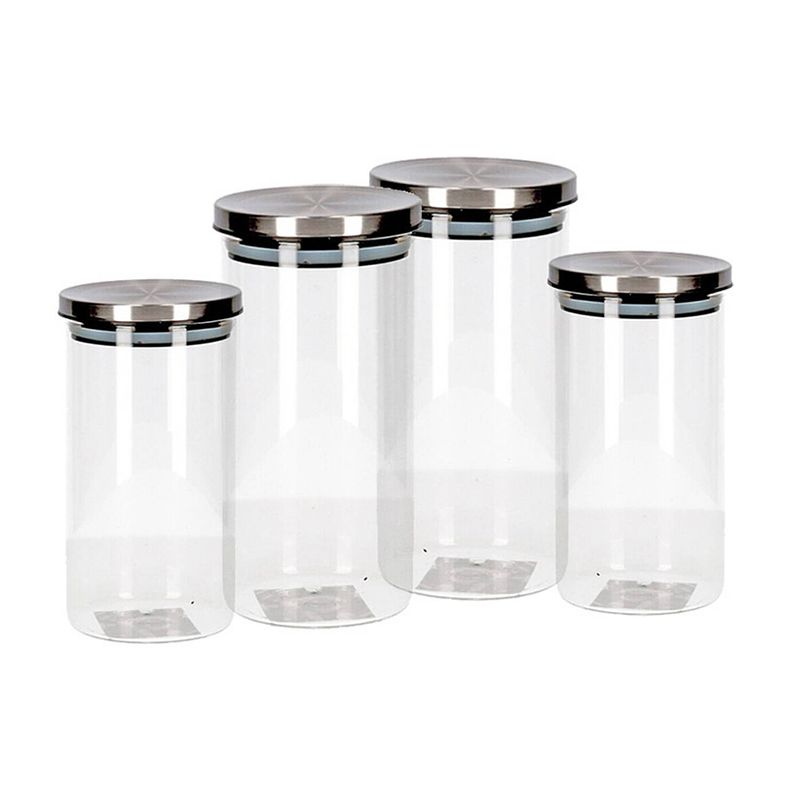 Foto van Set van 4 stuks glazen transparante voorraadbussen/voorraadpotten met deksel 1250ml/900ml - voorraadpot