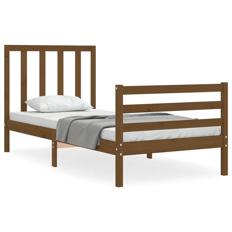 Foto van The living store massief grenenhouten bedframe - honingbruin - 205.5 x 105.5 x 100 cm - multiplex lattenbodem