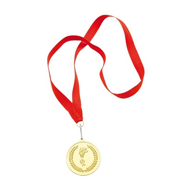 Foto van Gouden medaille eerste prijs aan rood lint - fopartikelen