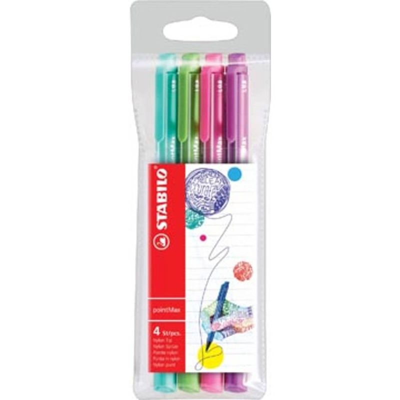 Foto van Stabilo schrijfstift point max, etui met 4 stuks in geassorteerde fun kleuren