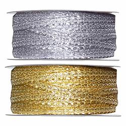 Foto van 2x hobby/decoratie metallic zilver en goud sierlinten 3 mm x 25 meter - cadeaulinten