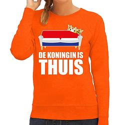 Foto van Woningsdag de koningin is thuis sweater / trui voor thuisblijvers tijdens koningsdag oranje dames s - feesttruien