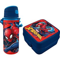 Foto van Marvel spiderman lunchbox set voor kinderen - 2-delig - donker blauw - kunststof/aluminium - lunchboxen