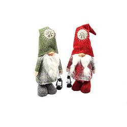 Foto van Set van 2 stuks gnome staand 50cm rood/groen kerst kabouter puntmuts gevuld met pluche kerstversiering