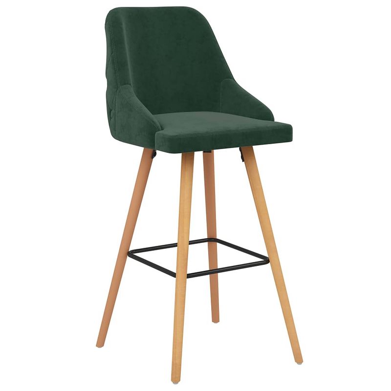 Foto van The living store barstoelen set donkergroen - fluweel - beukenhout - 48x55x106 cm - 110kg