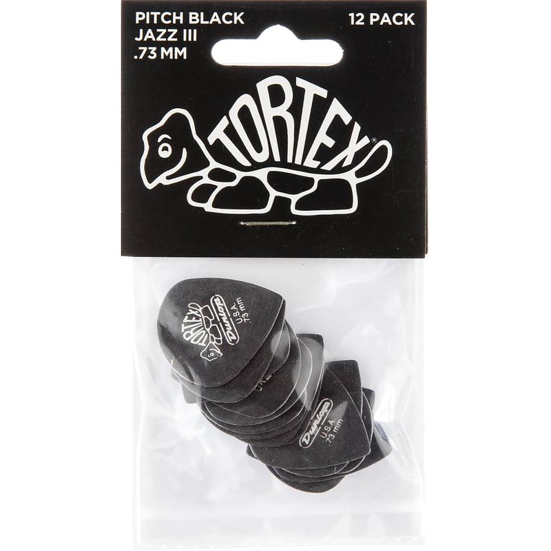 Foto van Dunlop tortex pitch black jazz iii 0.73mm 12-pack plectrumset zwart